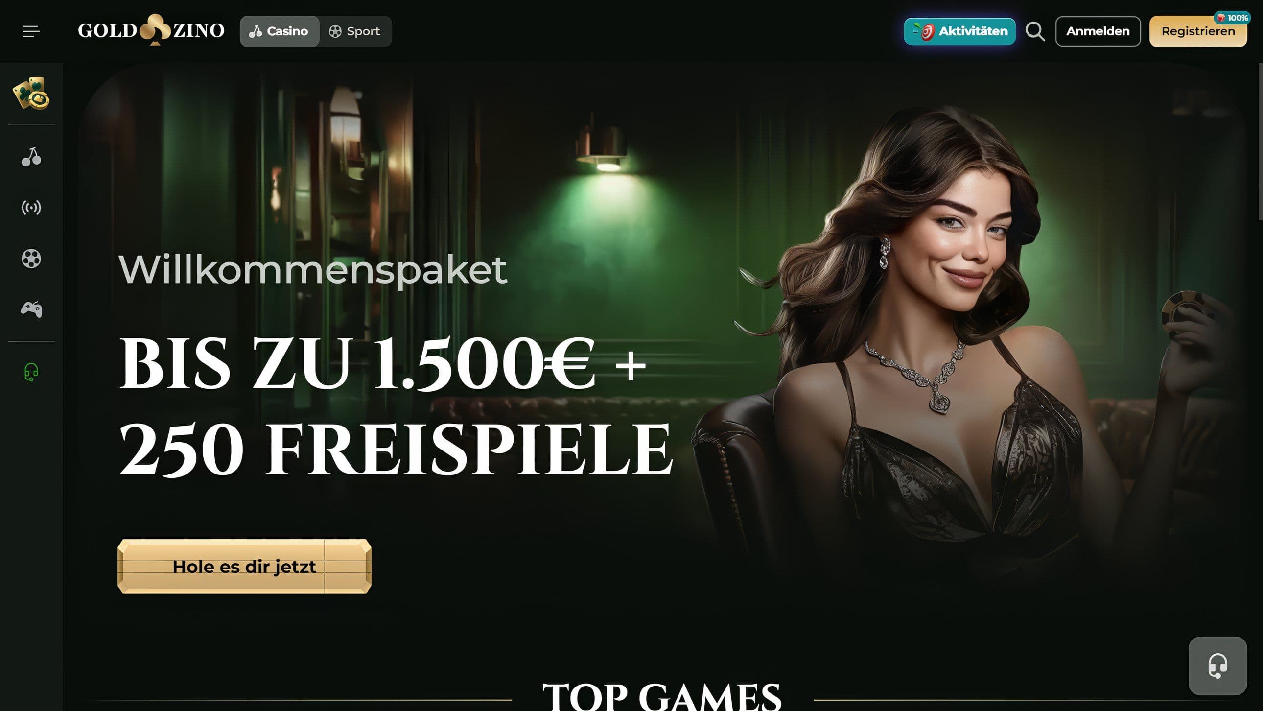 Goldzino Casino Homepage Desktop
