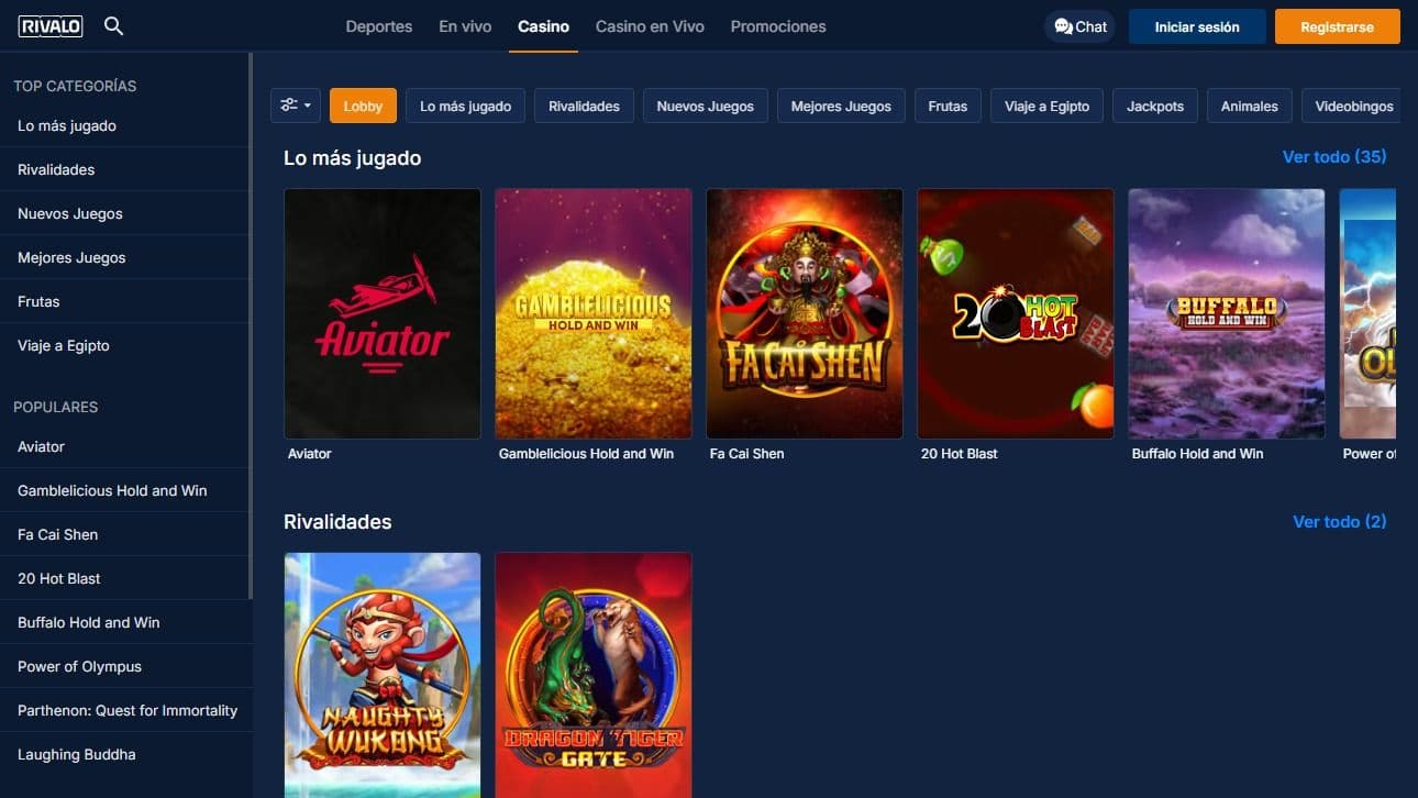 Rivalo casino para versión de escritorio