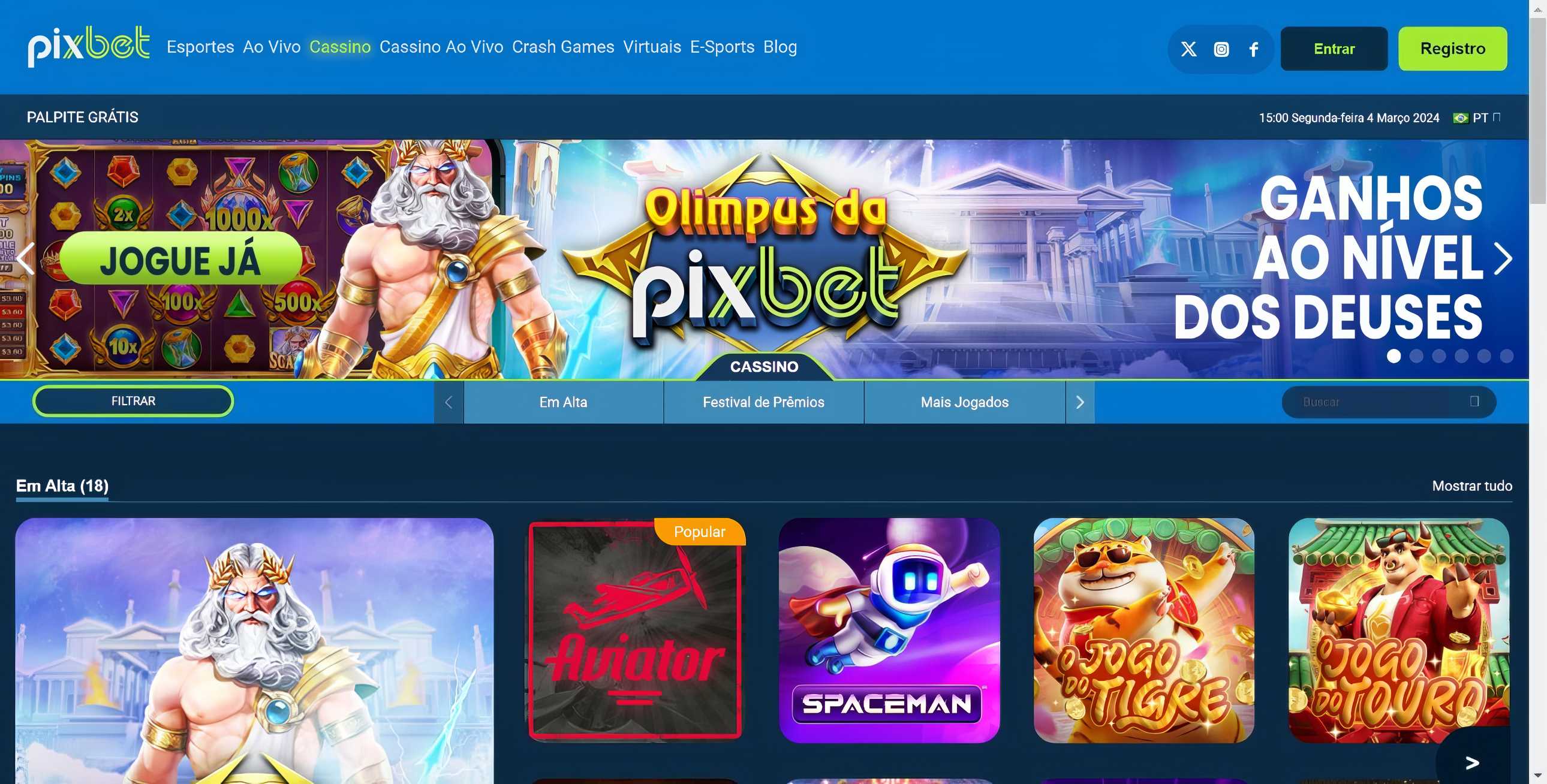 PixBet desktop home