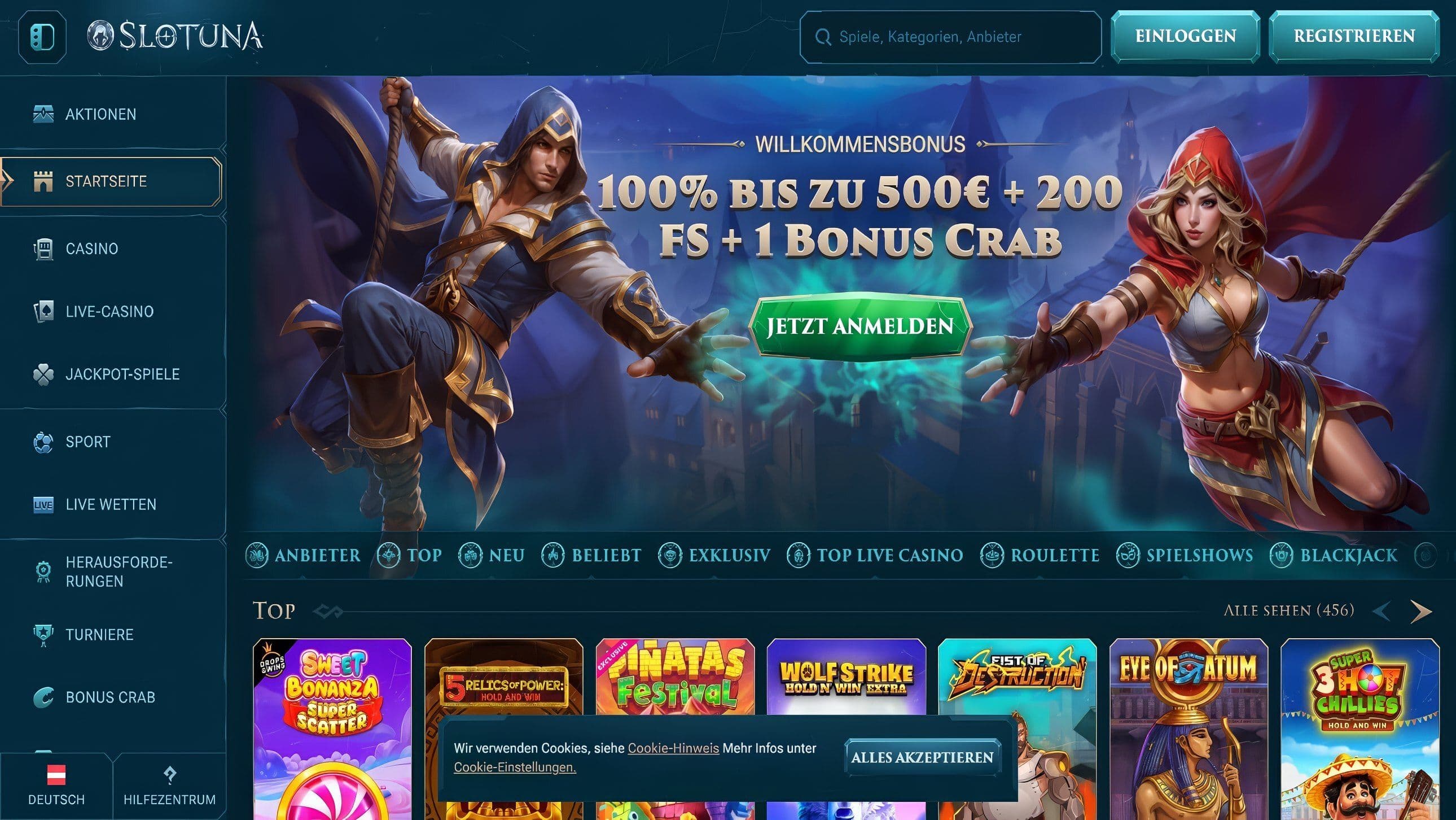 Slotuna home desktop