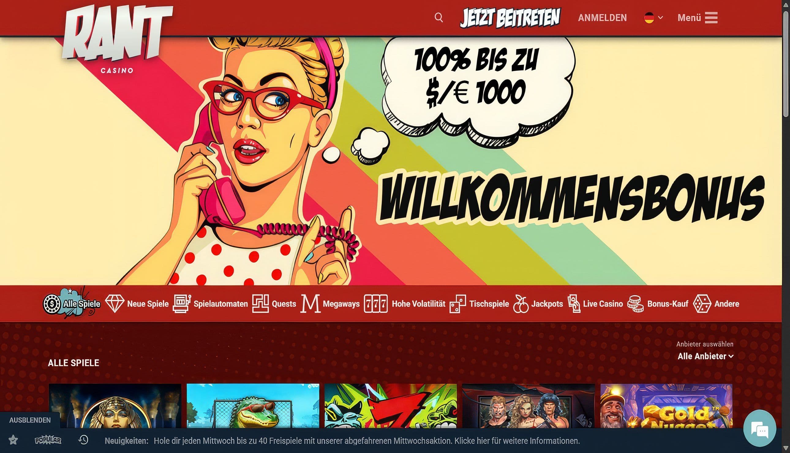 Rant Casino Home Desktop