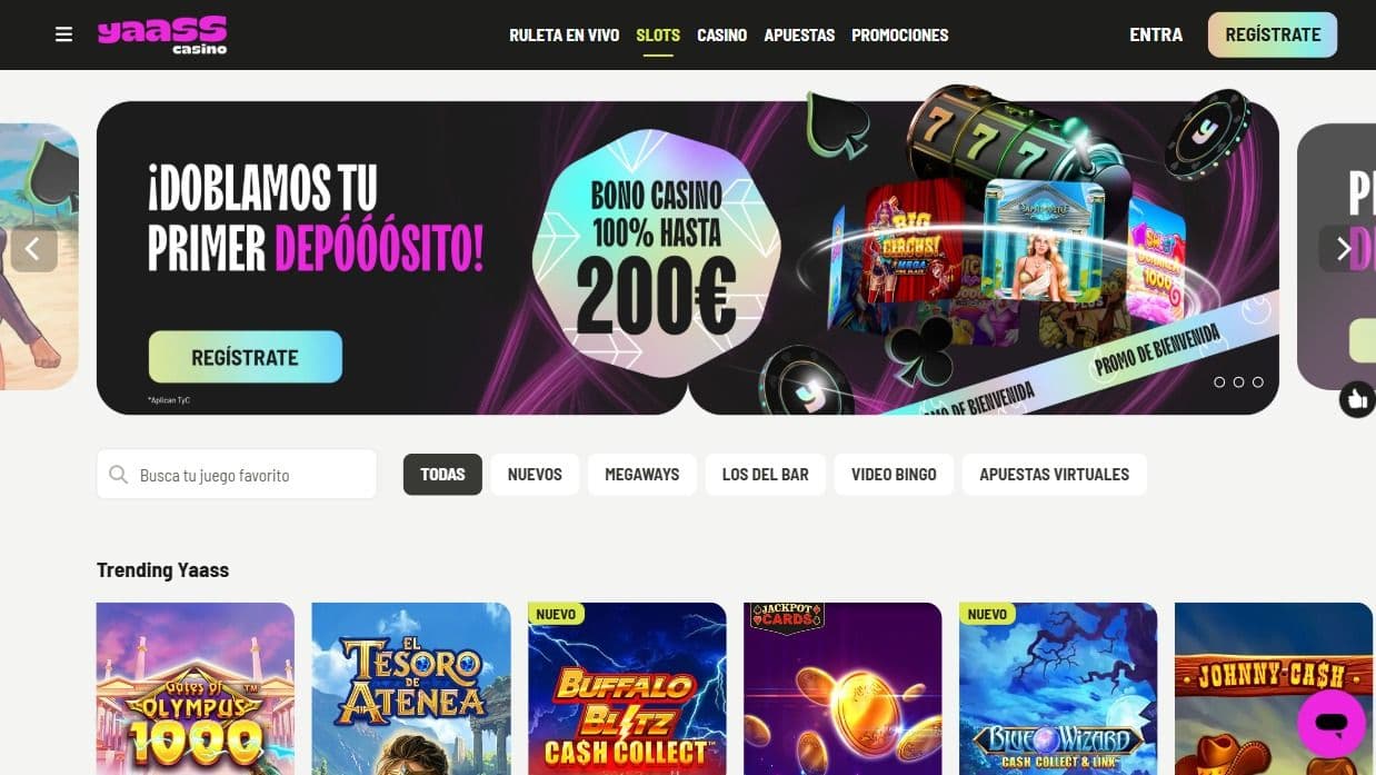 Homepage de Yaass Casino.
