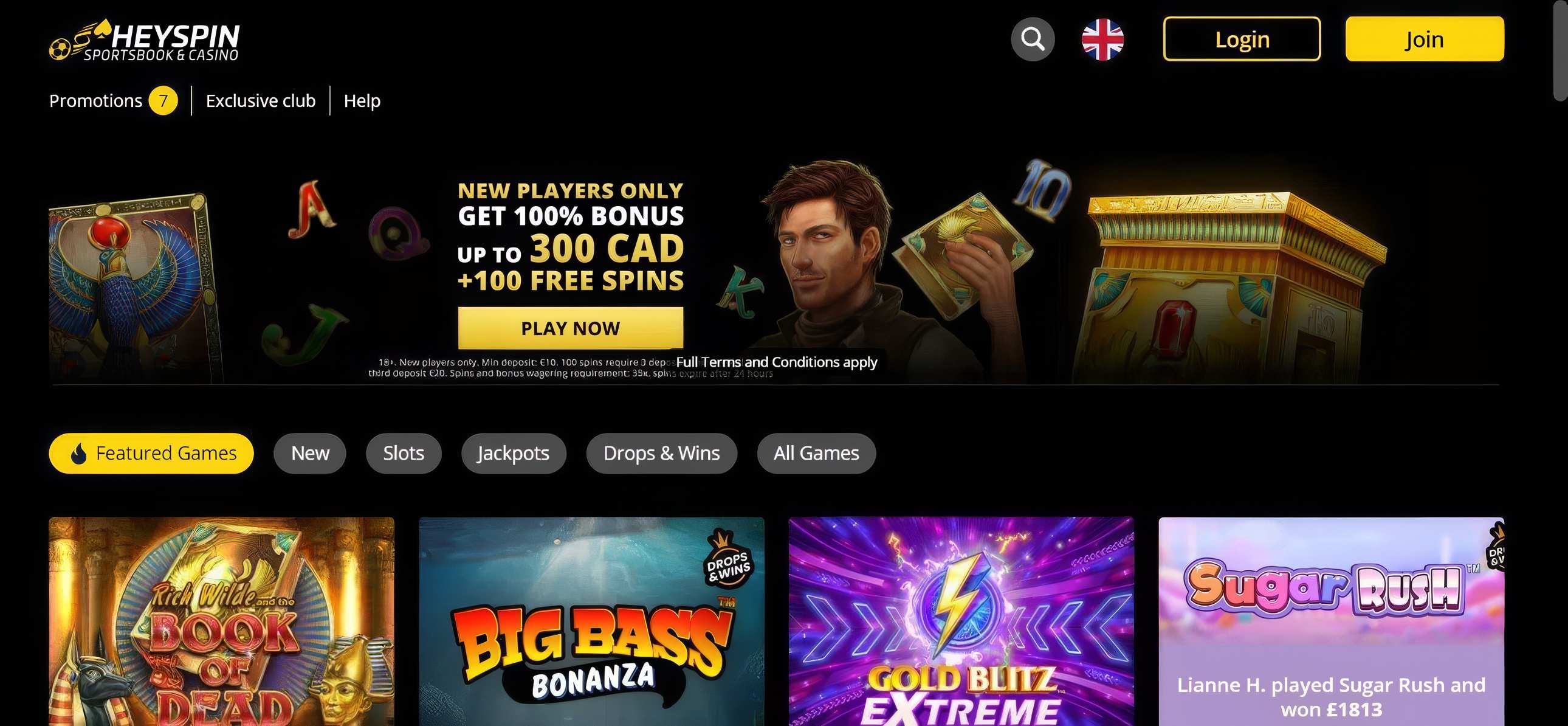 HeySpin Casino Home