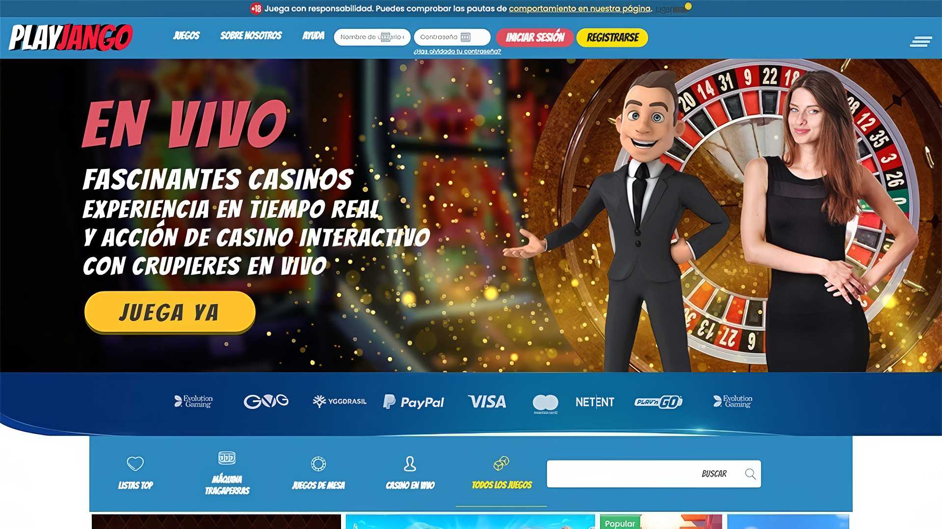 Página de inicio de casino de PlayJango