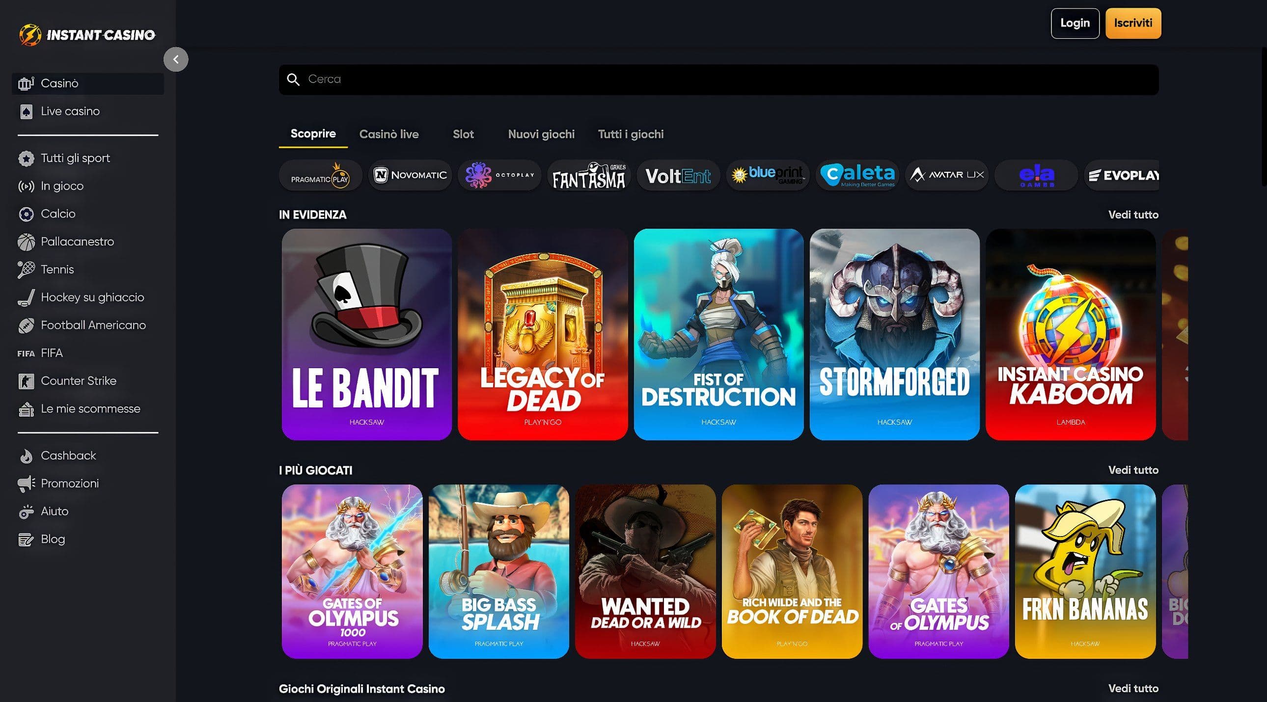 Instant Casino Slots Page