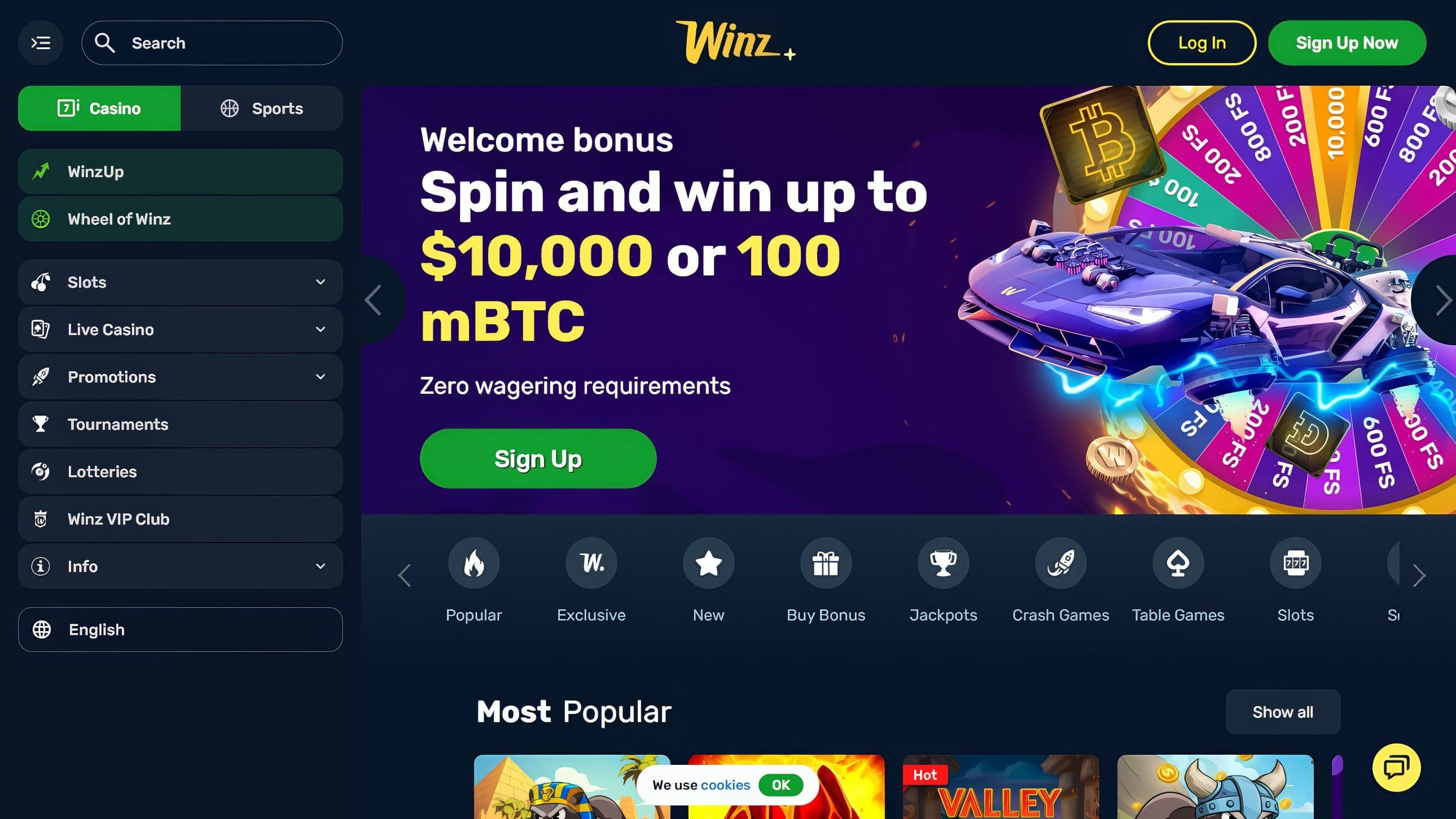 Winz.io Homepage Desktop