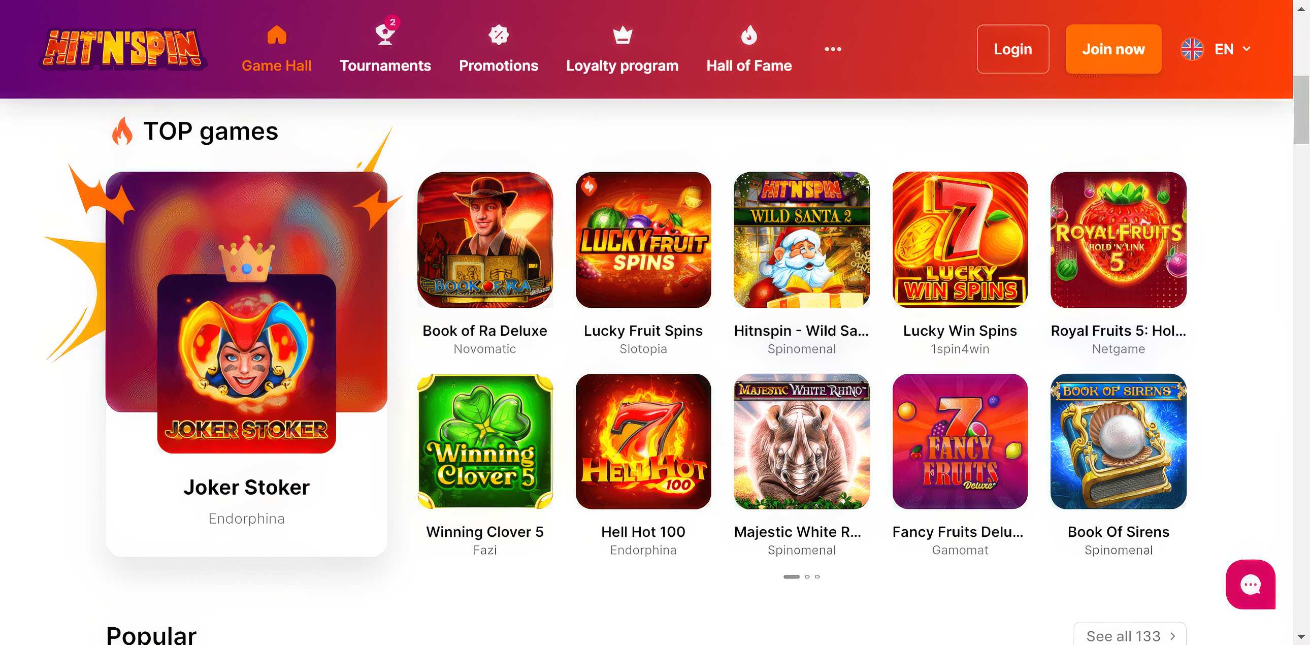 Hit'N'Spin Casino Games