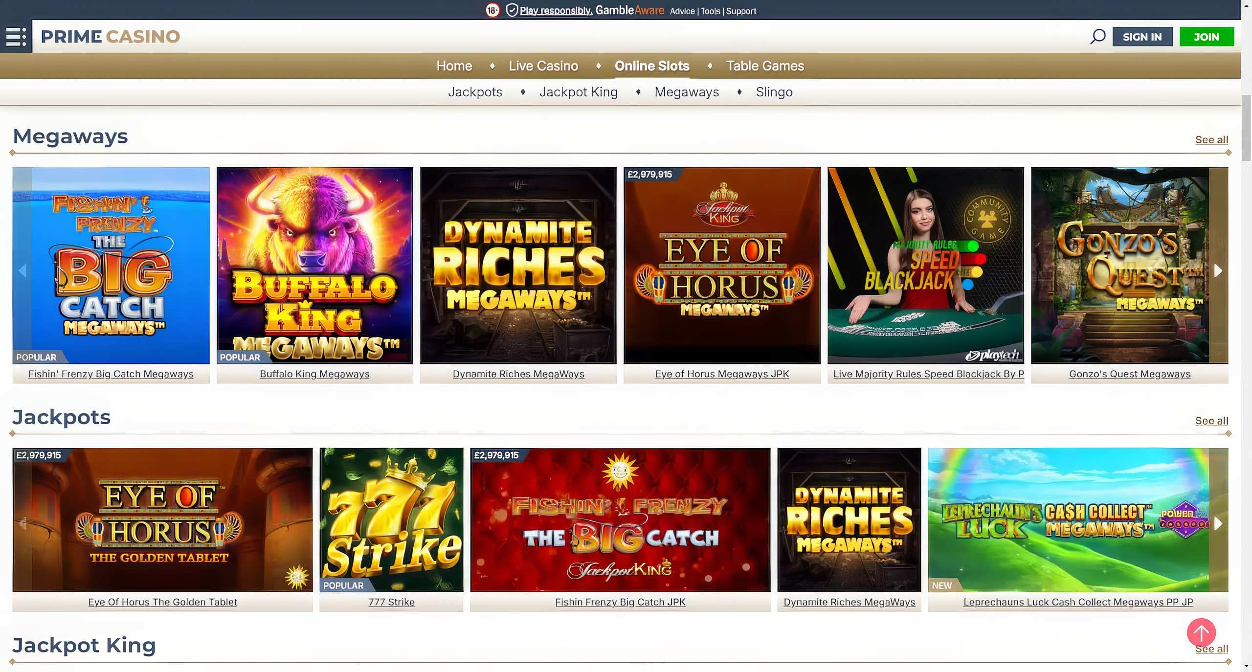 Prime Casino desktop screenshot 2