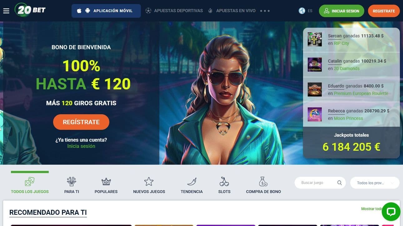 Página de casino de 20bet