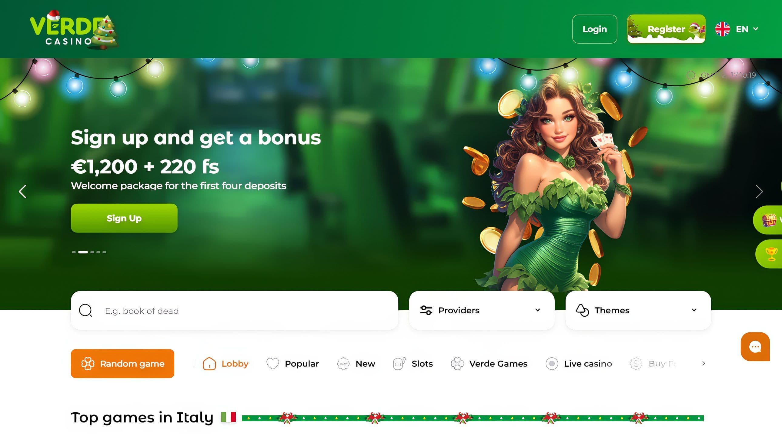 Verde Casino Homepage Desktop