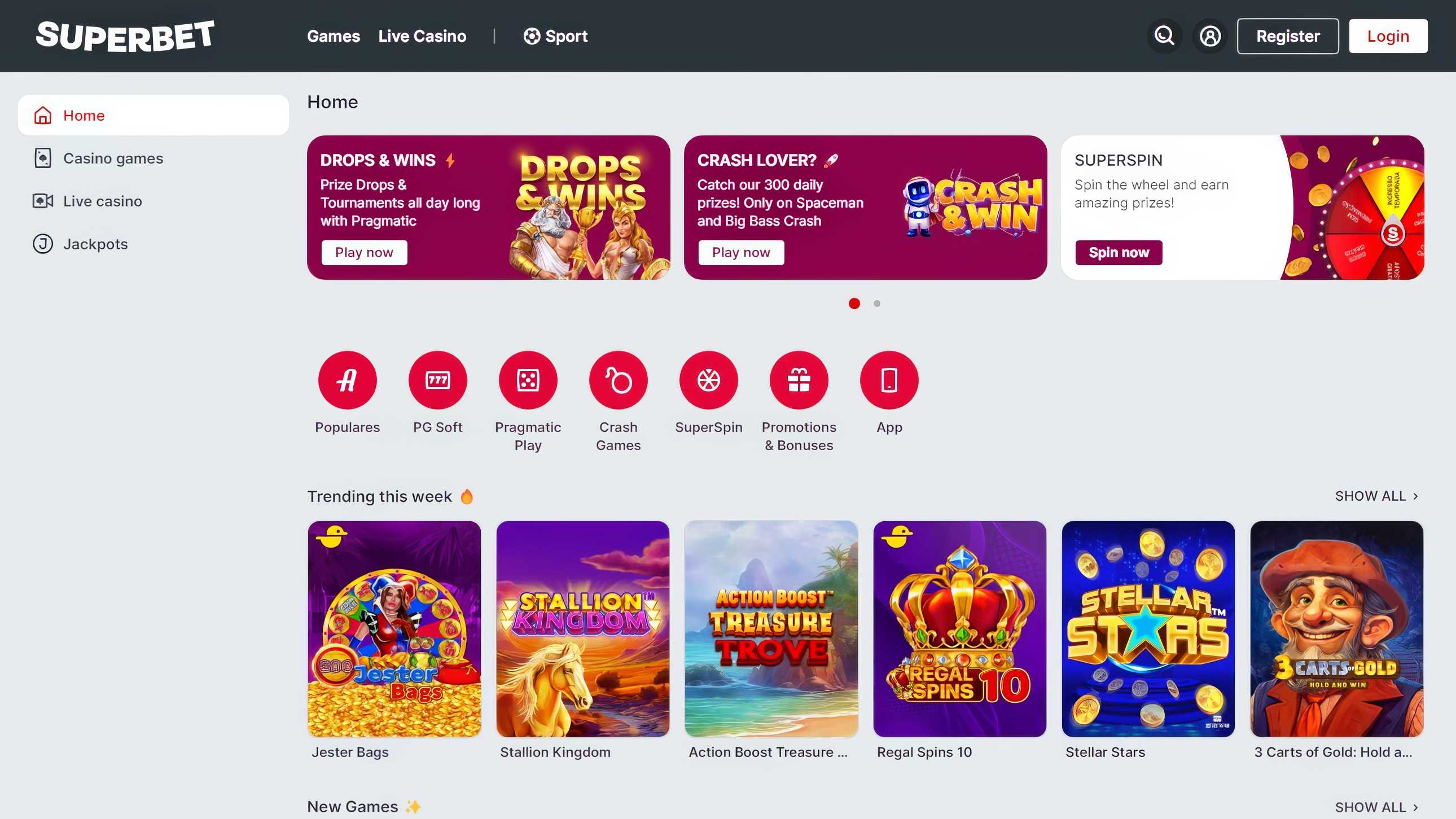 superbet casino desktop