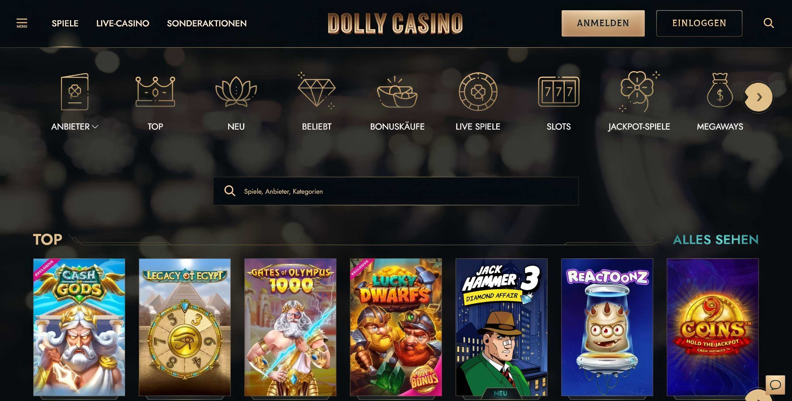 Dolly Casino Homepage Desktop