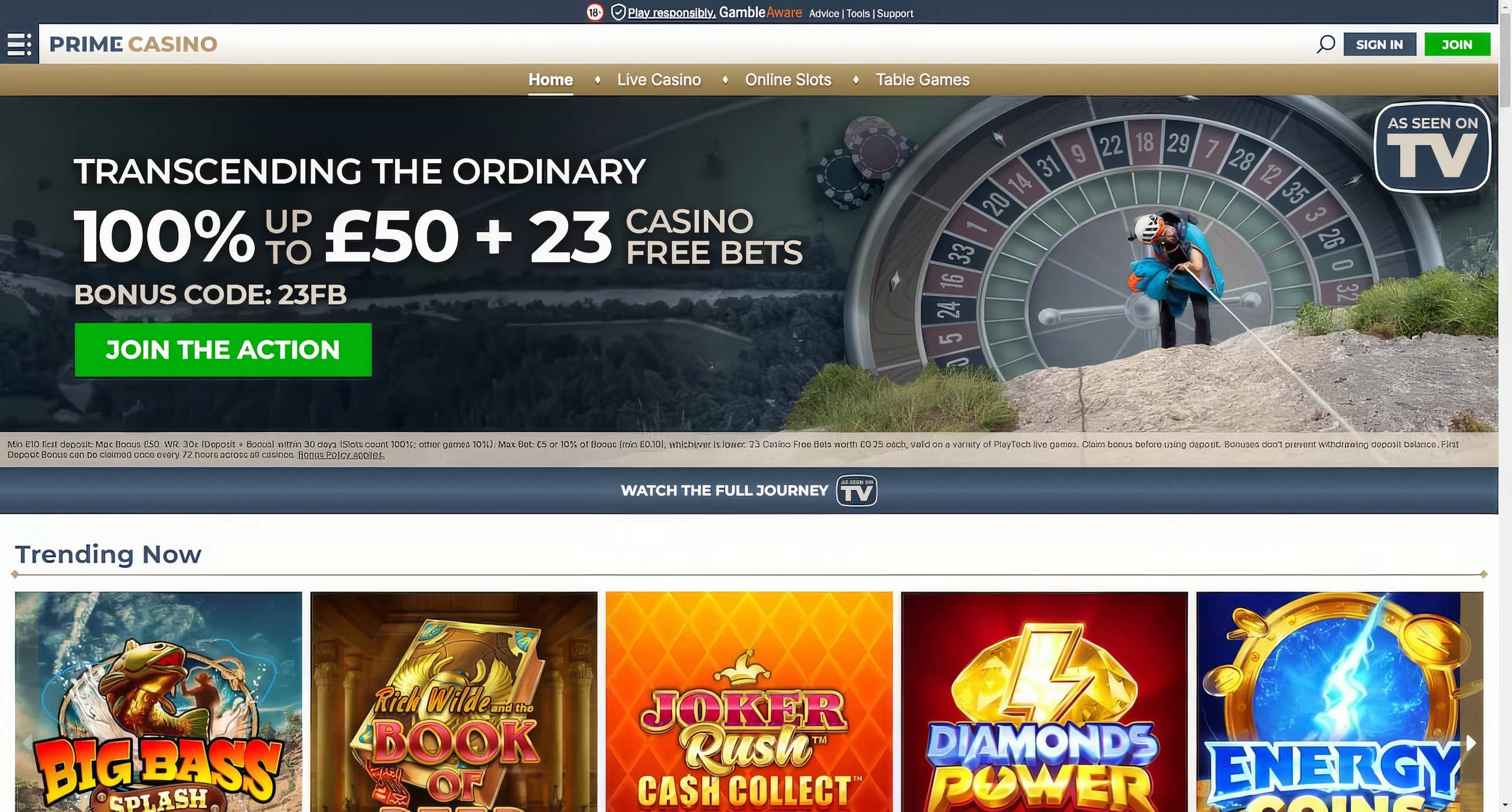 Prime Casino desktop screenshot 1