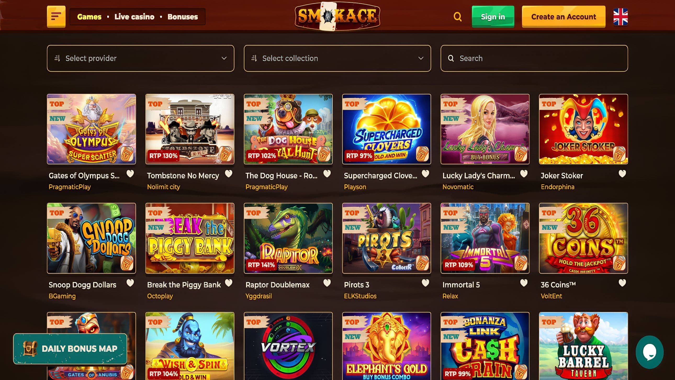SmokAce Casino Desktop Slots