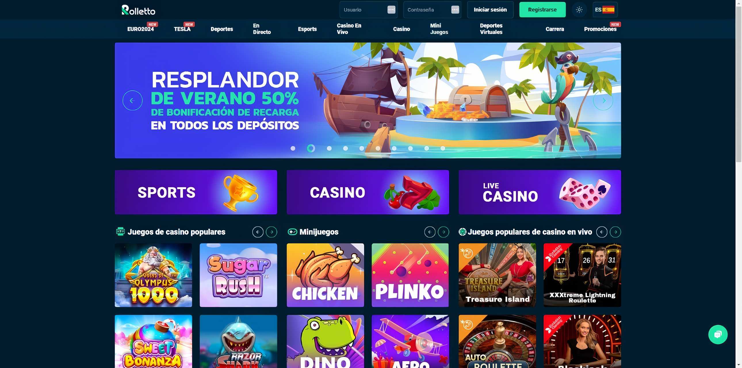 Página de casino de Rolletto.