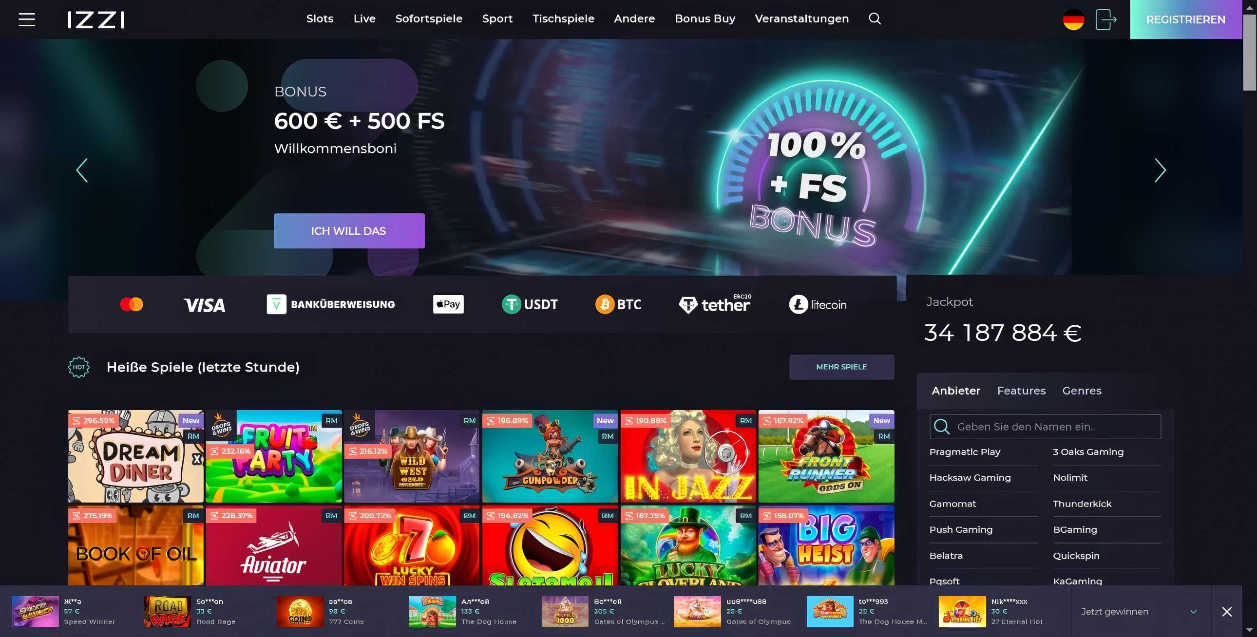 Izzi Casino Homepage Desktop