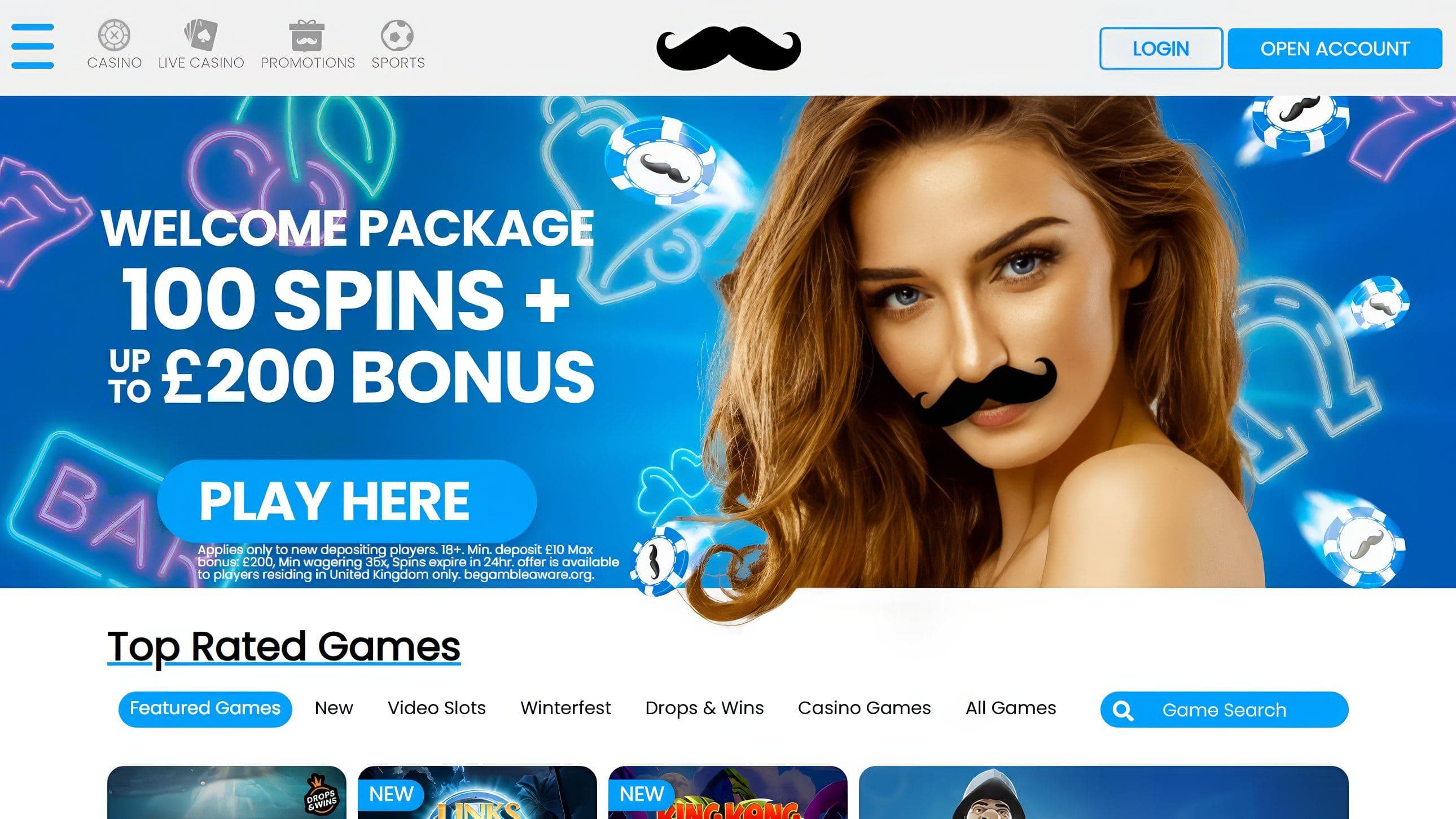Mr Play Casino welcome package banner featuring 100 free spins and up to £200 bonus with play now button.