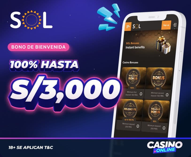 Bono de bienvenida de Sol Casino Perú.