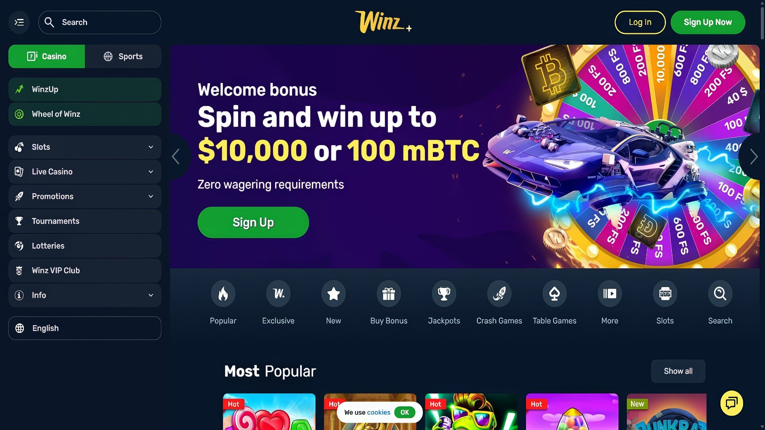 Winz Casino Brasil desktop home
