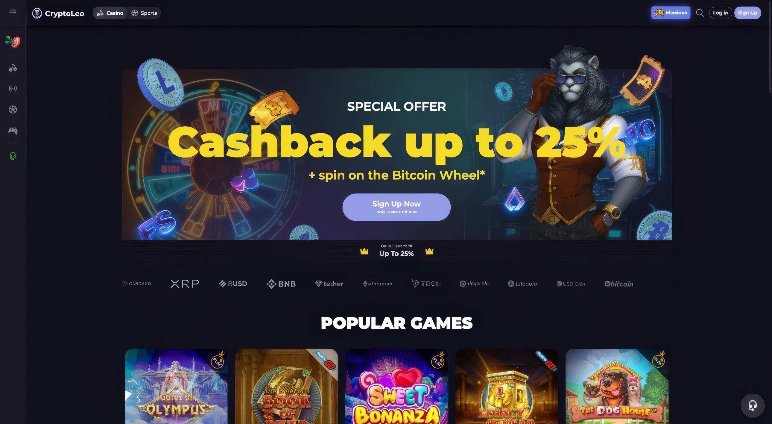 CryptoLeo Casino Home Page