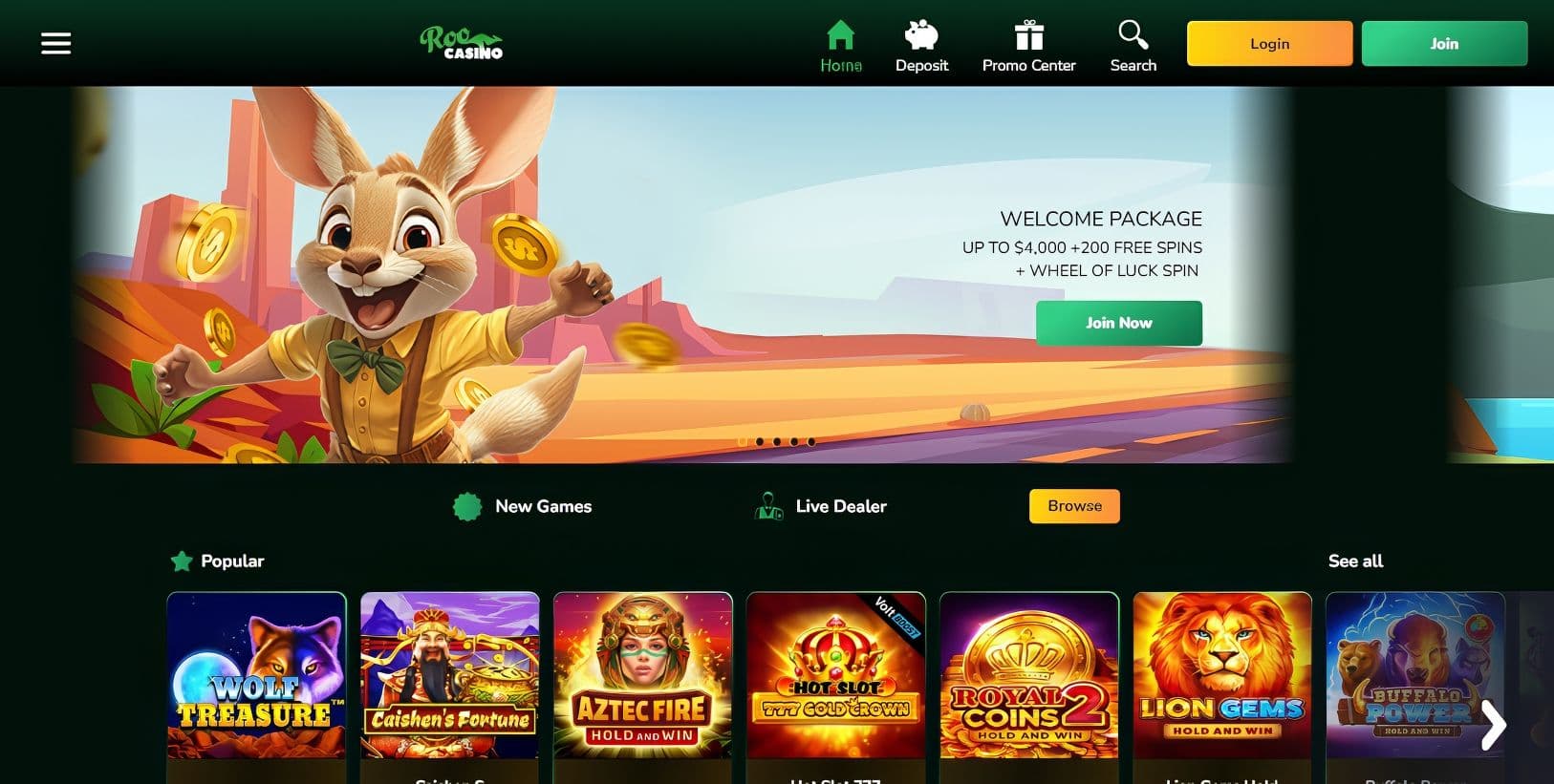 Roo Casino Desktop