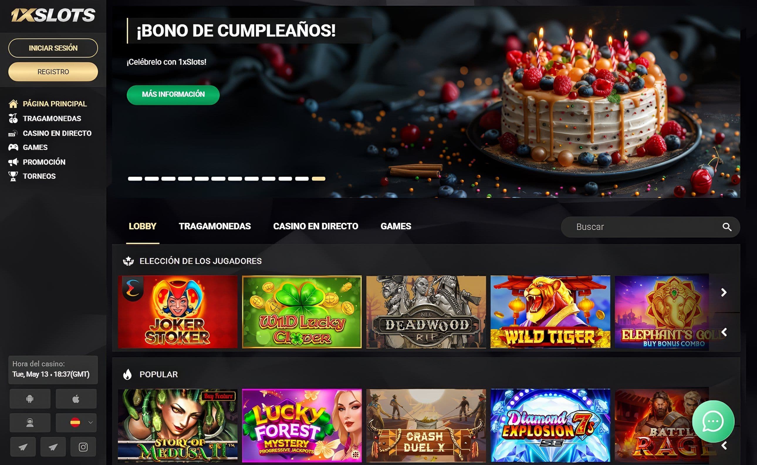 Lobby de inicio de 1xSlots Casino
