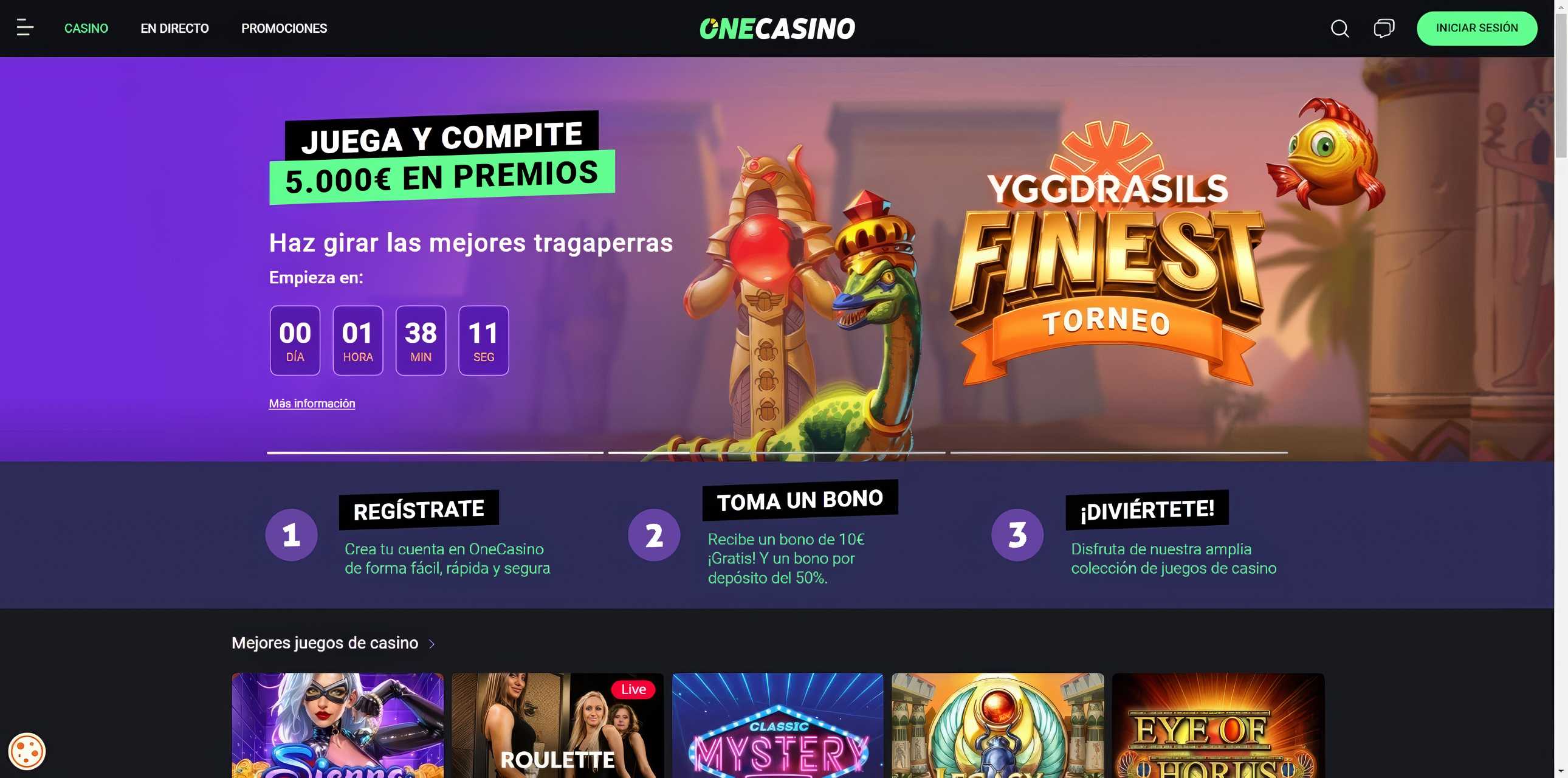 Página de inicio de casino de OneCasino