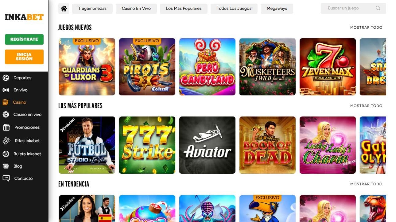 Casino lobby con slots de Inkabet