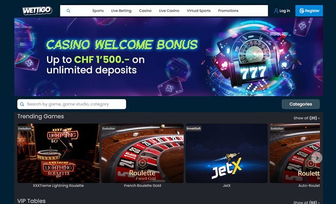 Wettigo Live Casino Desktop