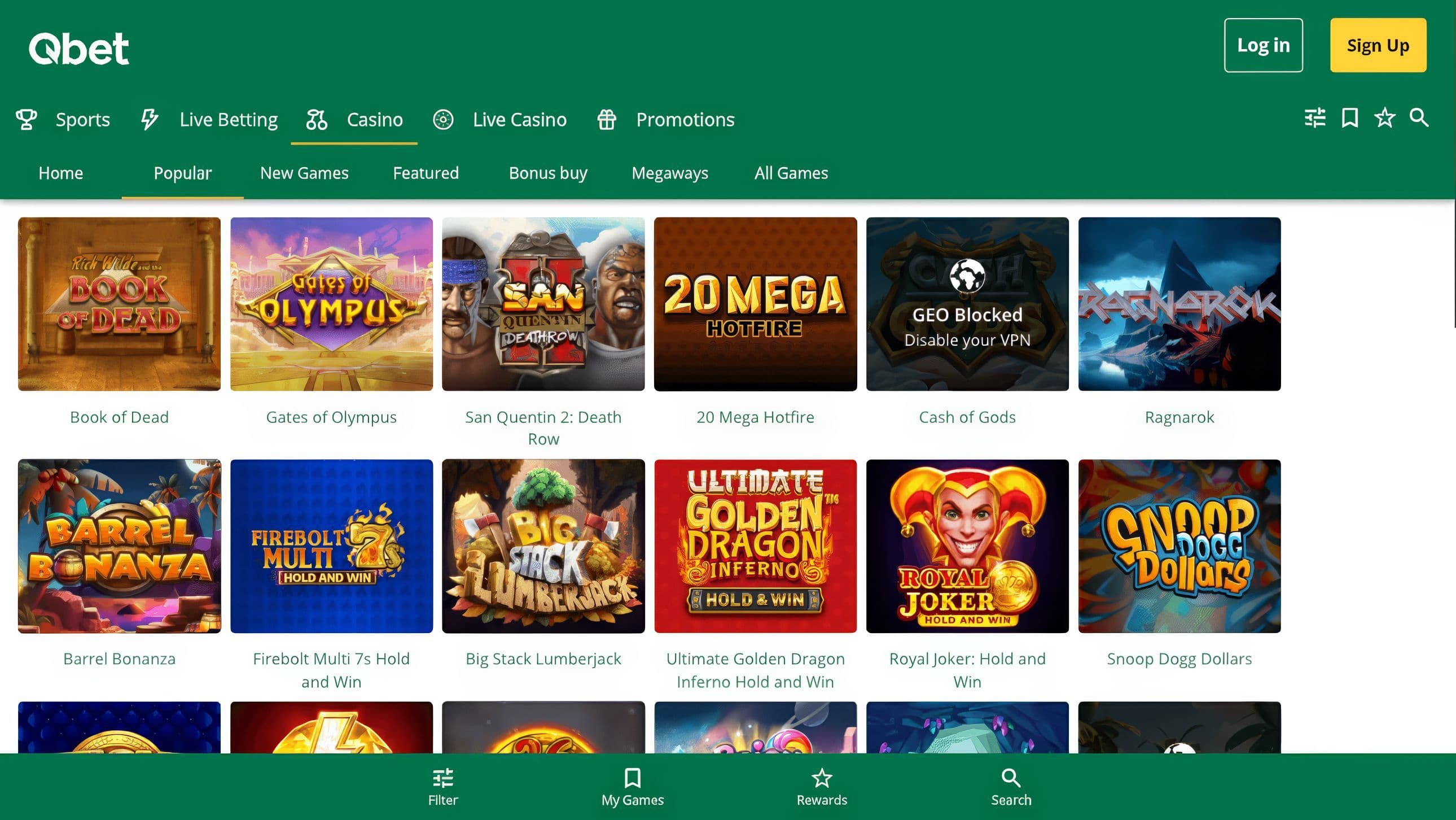 QBet Slots Desktop