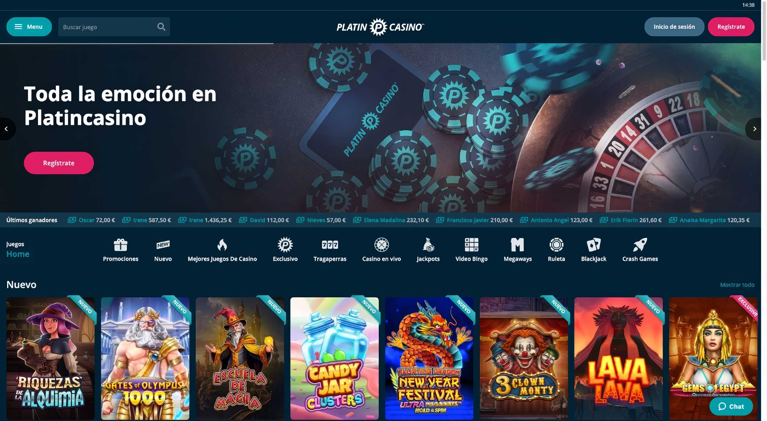 Página de inicio de casino de Platin Casino
