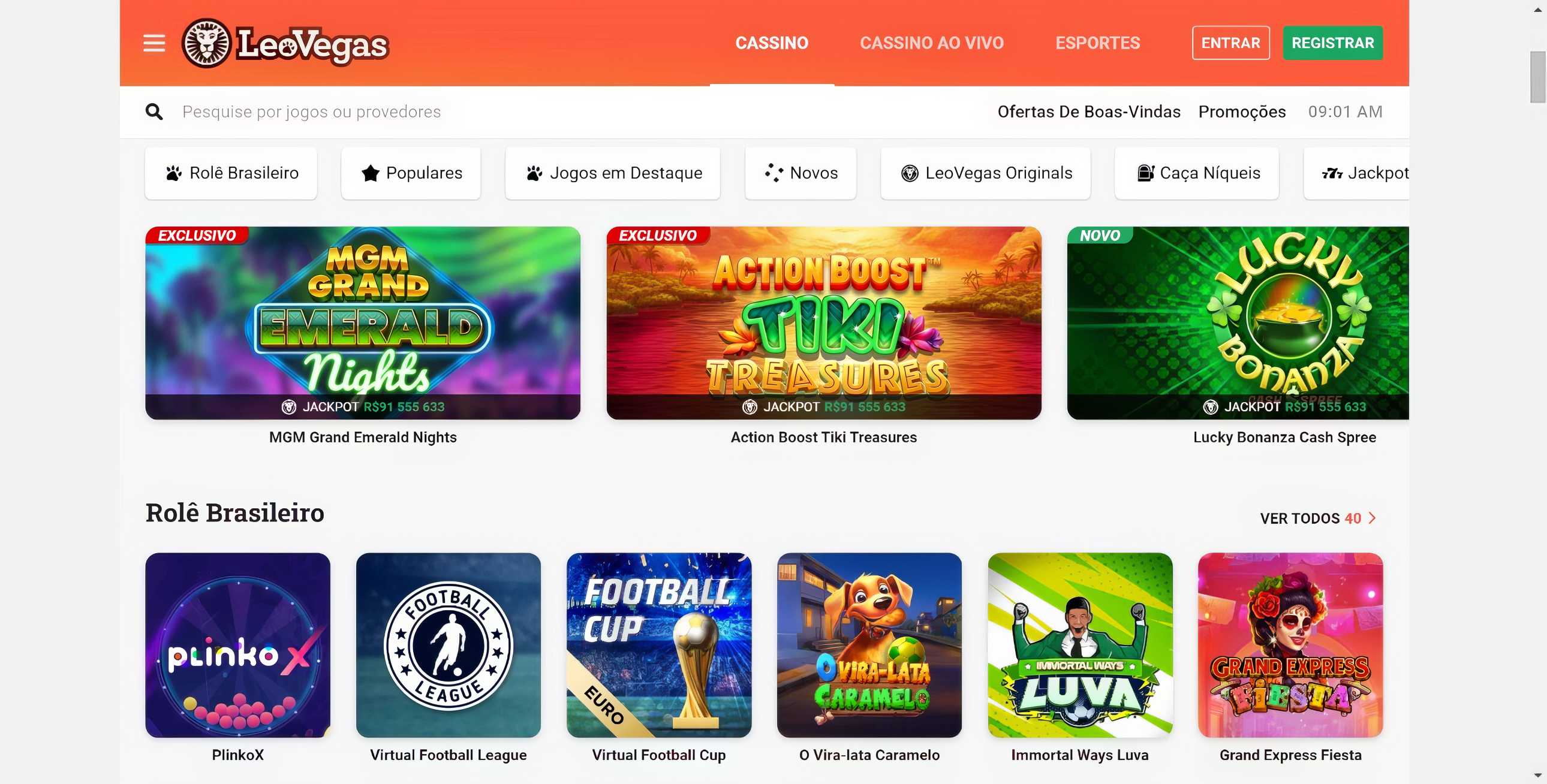 LeoVegas desktop home