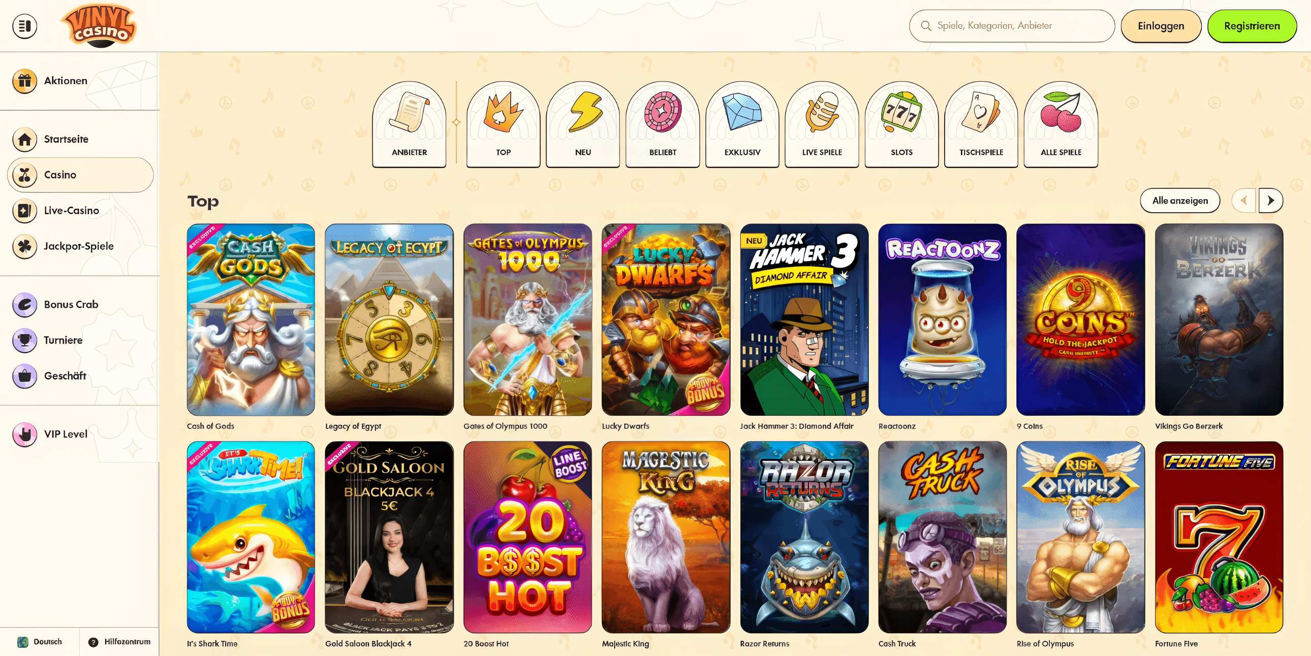 vinyl casino spieleauswahl