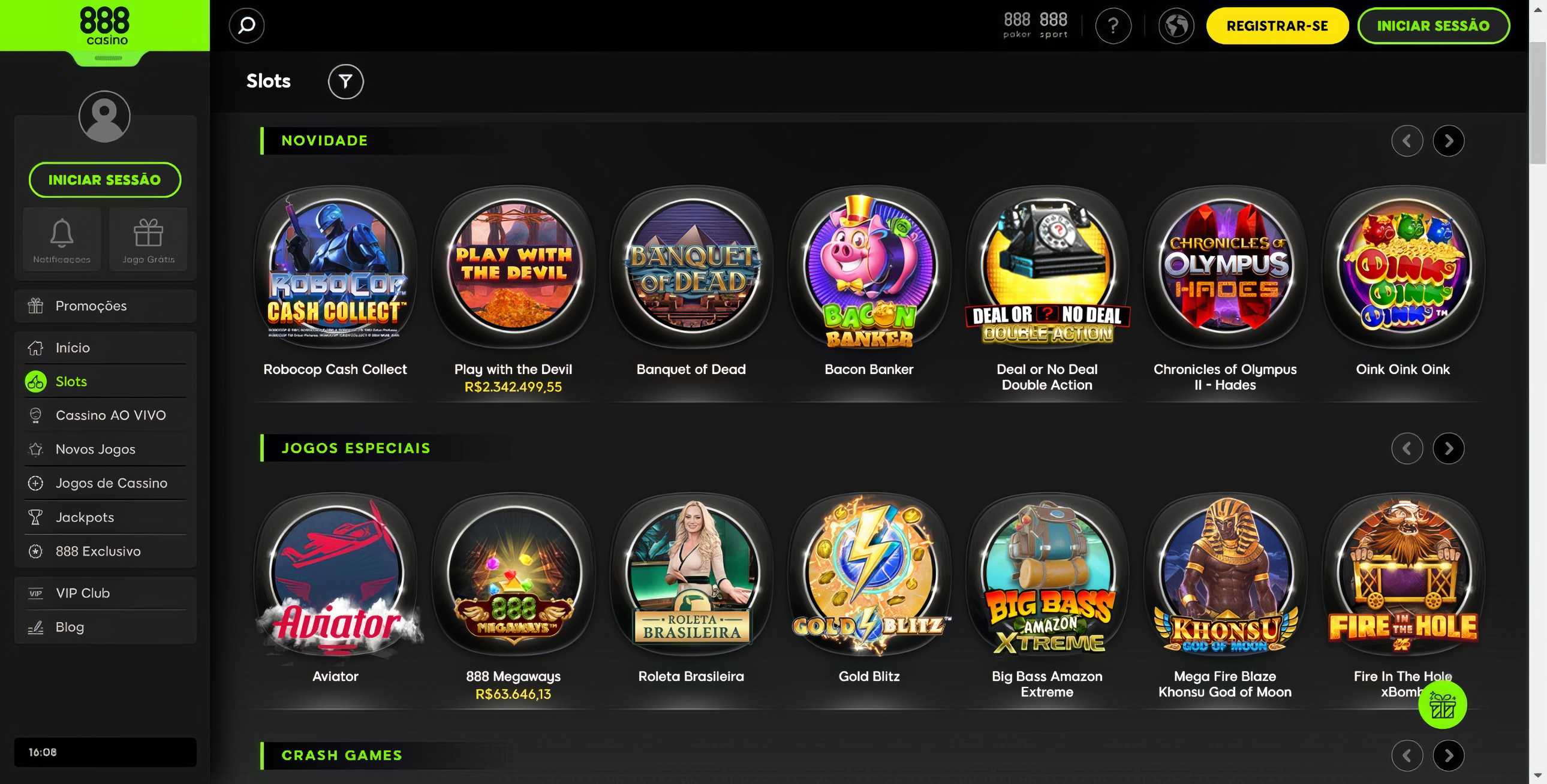 888 Casino desktop slots