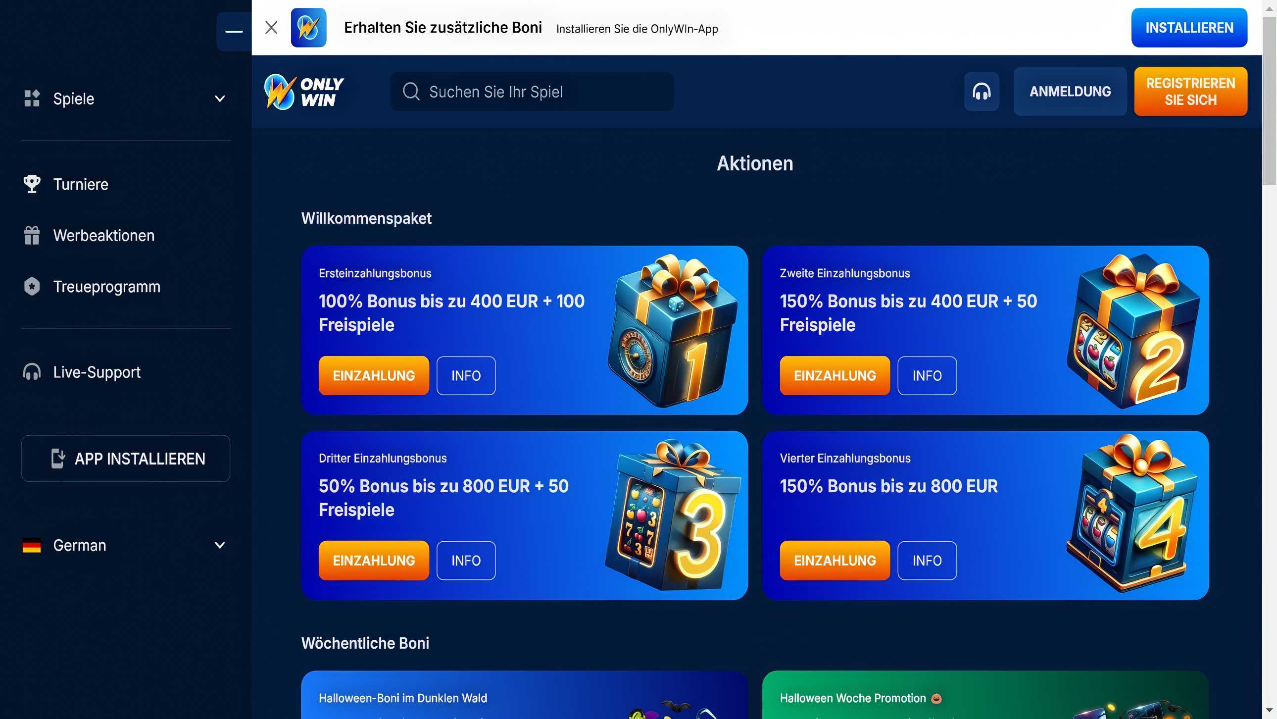 OnlyWin Casino desktop screenshot 1