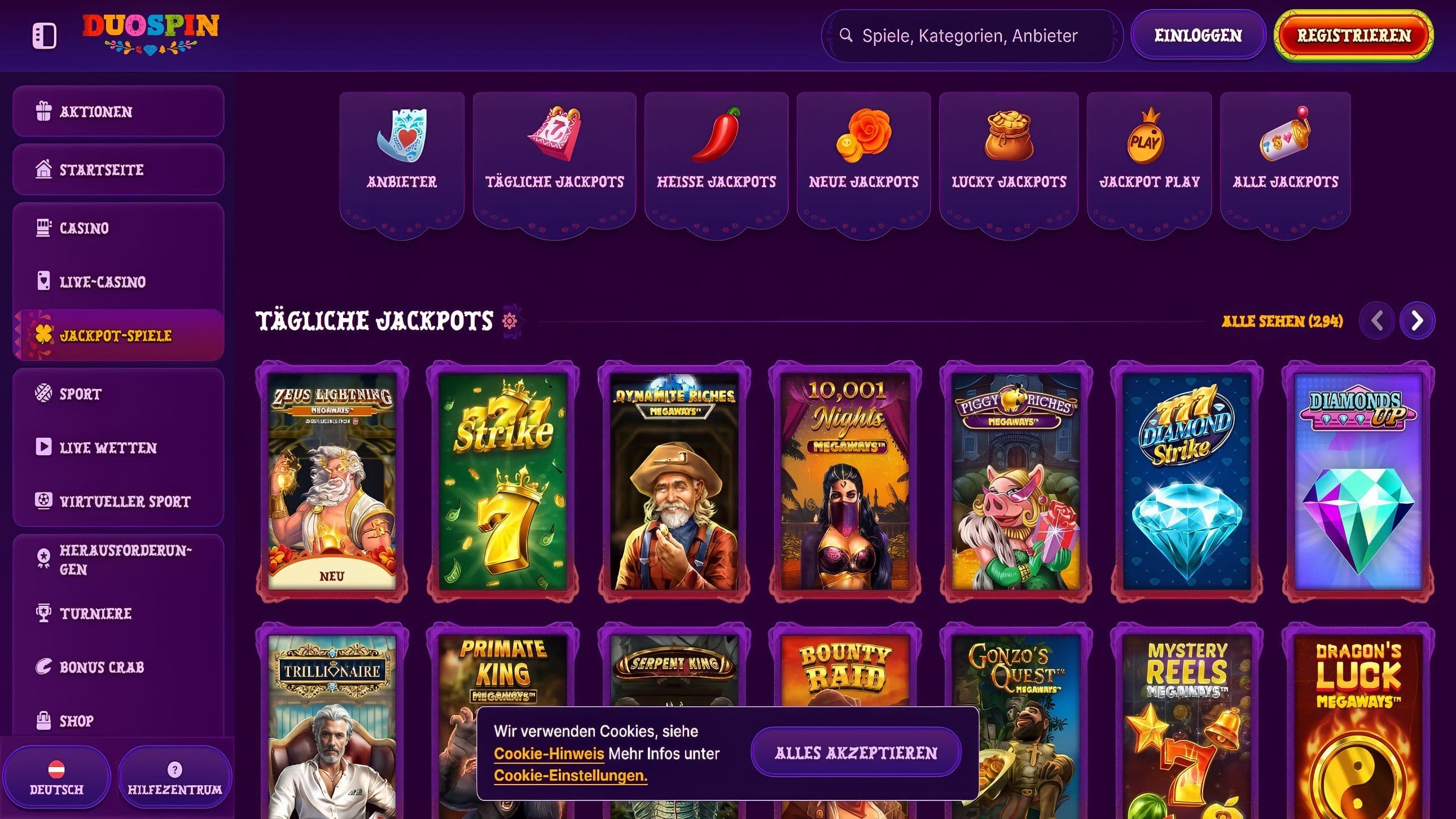 DuoSpin Casino Desktop Slots