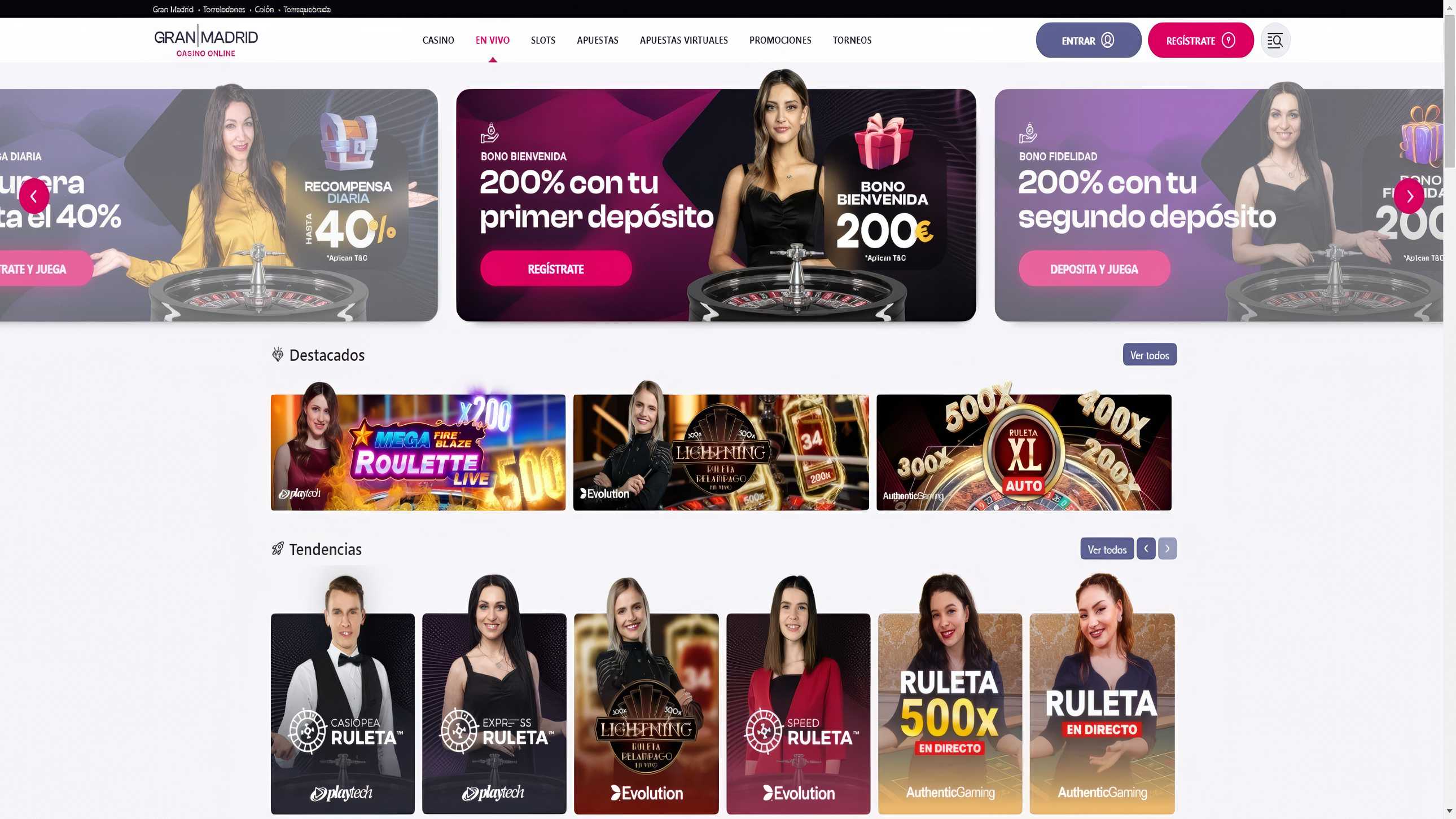 Página de juegos en vivo de Casino Gran Madrid