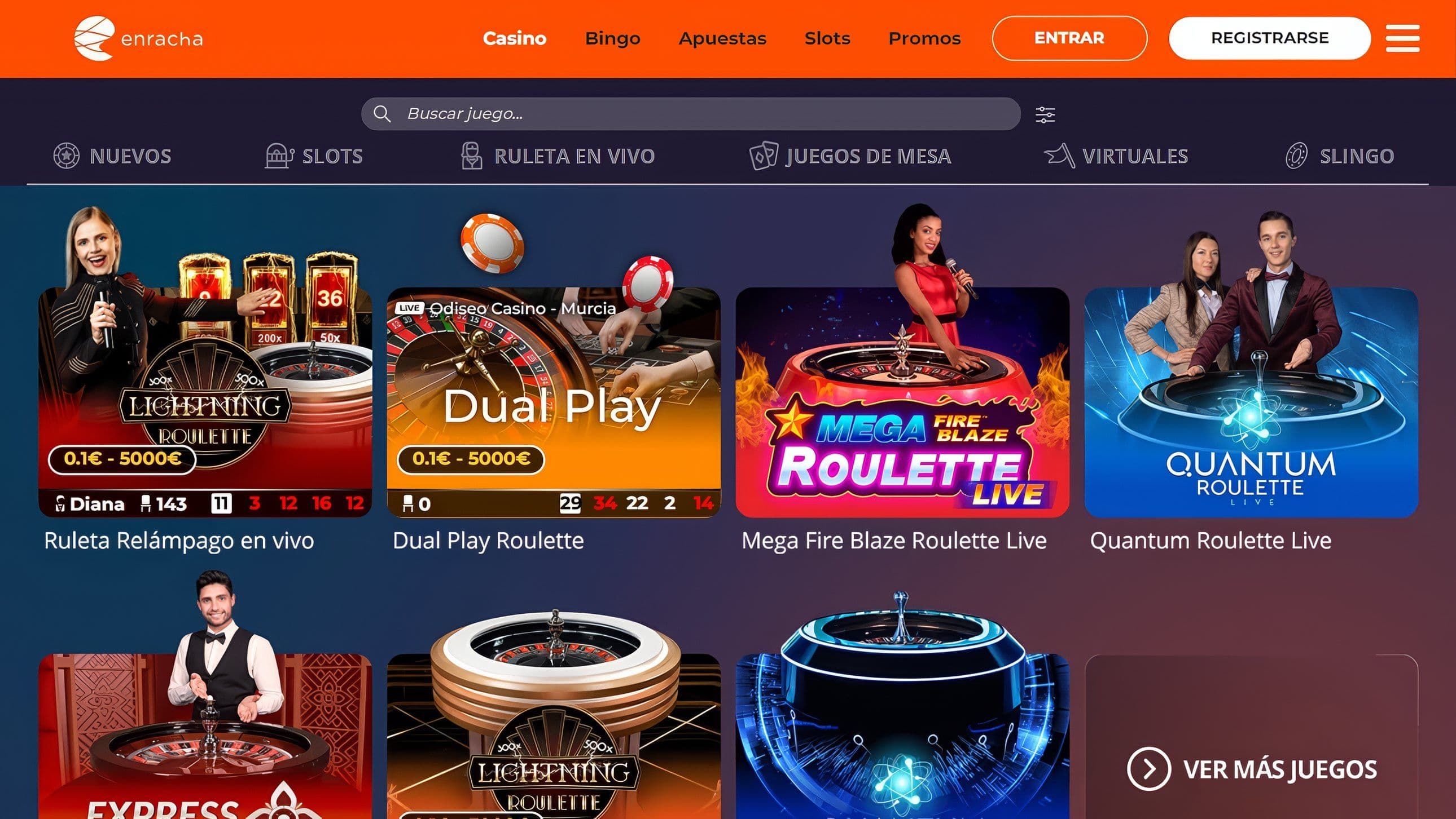 Página de inicio de EnRacha Casino