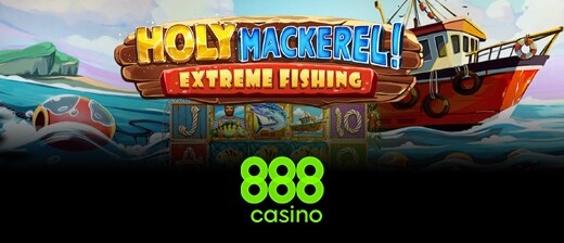 888 Casino's "Holy Mackerel Extreme Fishing" promotional poster.